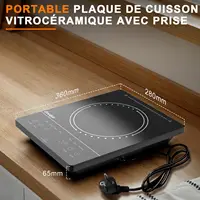 Cooksir Glass Ceramic Hob 1 Plate, Portable Hob with Plug, Infrared Heat, 2000 W, 28 cm, Glass Ceramic Hob, Safety Lock, 4 Hour Timer 6