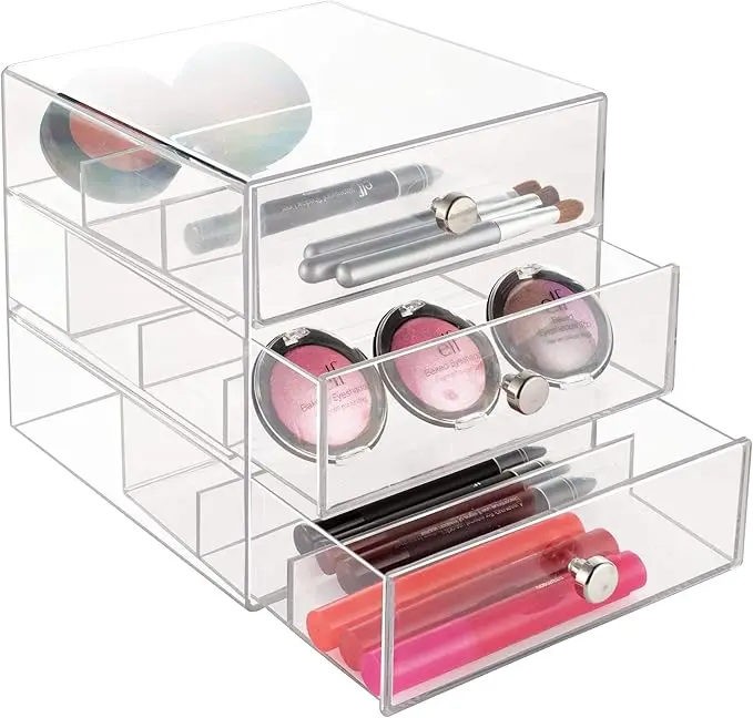 "Plastic 3-drawer vanity organizer – 7” x 6.5” x 6.5”, clear" 4