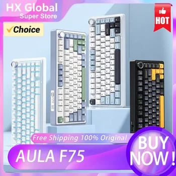 [Hot-Sale] AULA F75  Tri Mode Mechanical Keyboard Wireless Type-C Custom Low Latency Gasket Office PC Laptop Gamer Gift Win Mac 1
