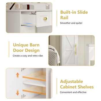 White Vanity Desk Set with Lights, Vanity Table with Charging Station, Modern Makeup Vanity Desk for Bedroom 5