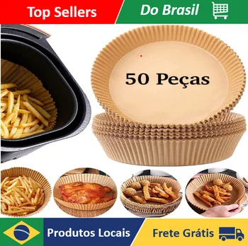 Tapete Redondo de Papel Descartável para Air Fryer Antiaderrente - 50 Unidades