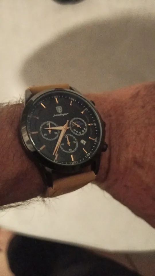 Poedagar relógio de quartzo masculino luxo esportes à prova dwaterproof água cronógrafo luminoso data homem relógio de pulso negócios couro relógios masculinos photo review