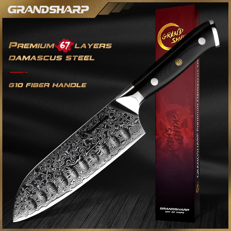 

Santoku Knife 5 Inch Japanese Damascus Stainless Steel 67 Layers High Carbon Chef Kitchen Cooking Slicing Tools G10 Handle