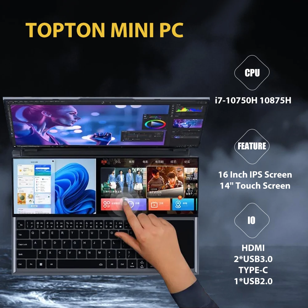 16 "Full Ips 1080P Ips 14" Pc Portatile Touchscreen, Processore Intel I7-10750H 64Gb Ram 4Tb Nvme Ssd Business Home Gaming Laptop