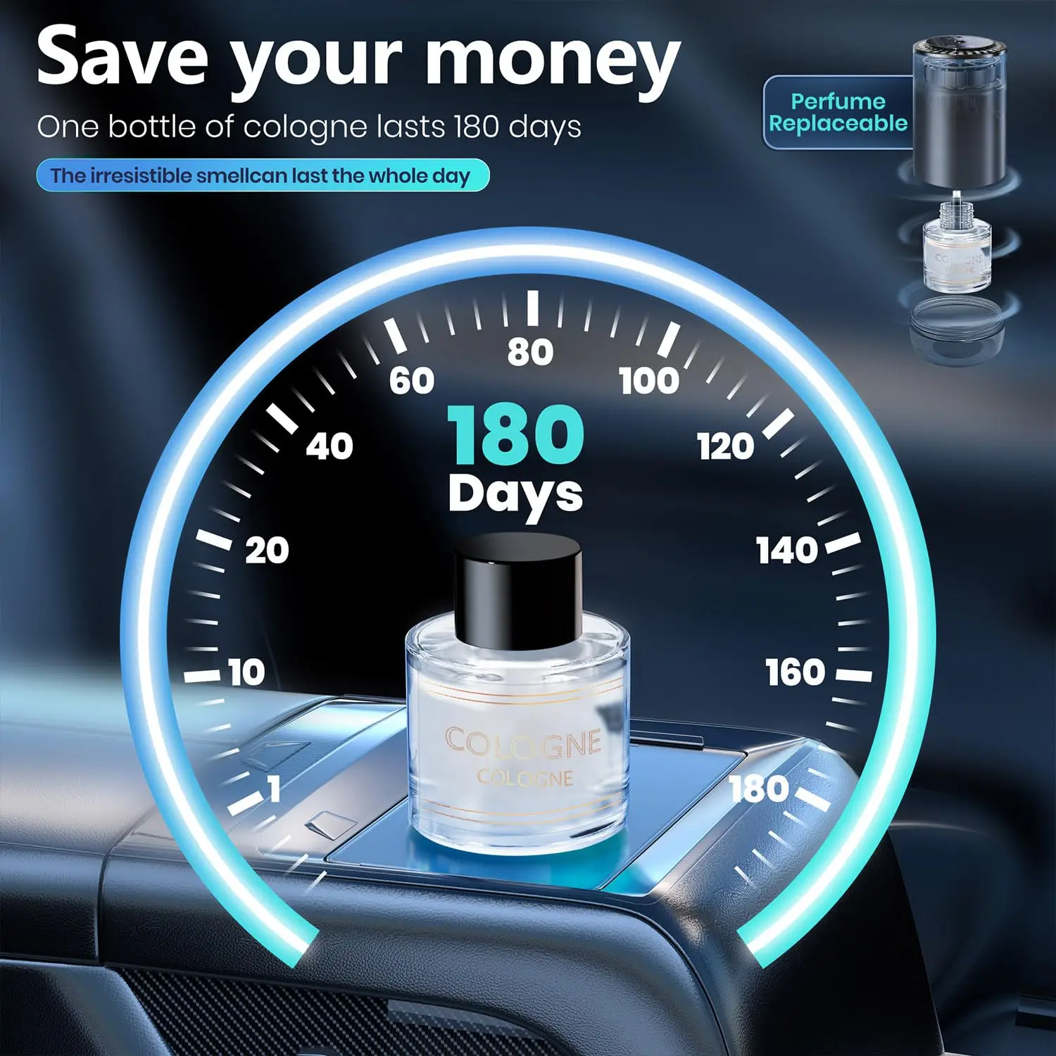 Diffusore di Aroma Intelligente per Auto con Umidificatore Ricaricabile, Deodorante per Oli Essenziali, 3 Livelli Regolabili, Luce LED Stellata, Accessorio Interno, Profumo Montato, Purificatore d'Aria 3