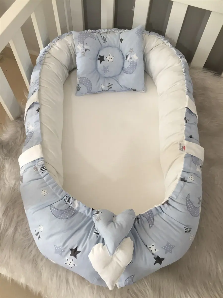 Handmade Blue Star-Crescent Patterned Luxury Design Orthopedic Babynest