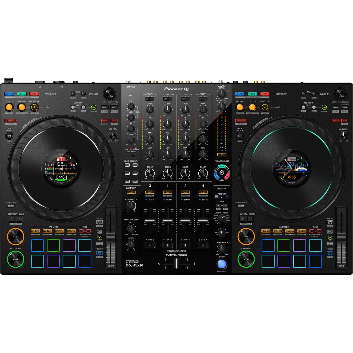 Rekordbox 및 Serato DJ Pro용 Pioneer DJ DDJ-FLX10 컨트롤러, 블랙, 4 채널