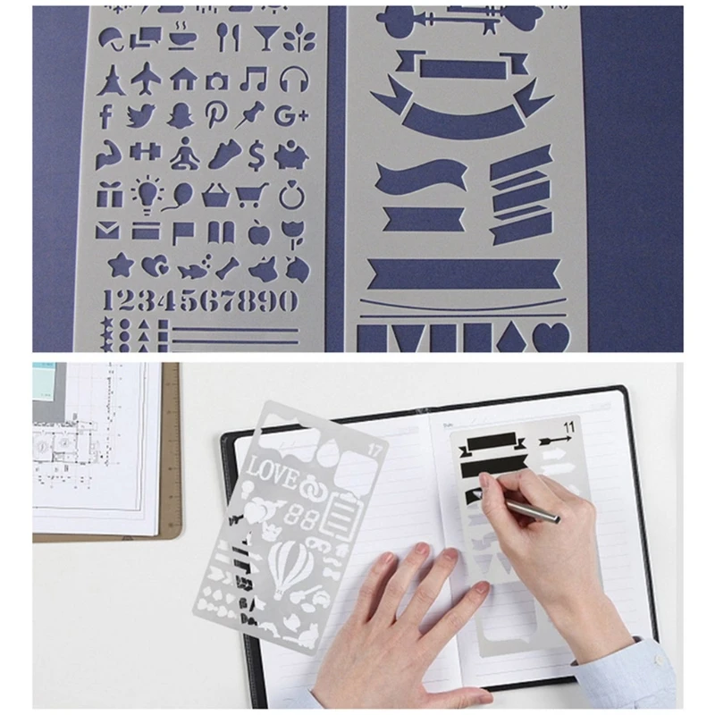 총알 일기 저널 스텐실 세트, 드로잉 템플릿 눈금자 DIY 페인팅 템플릿, 기하학적 할로우 아웃 스크랩북 엠보싱, 20 개