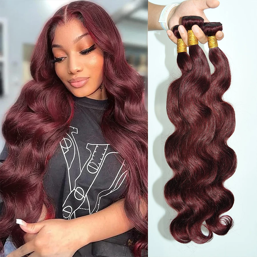 

99J Burgundy Body Wave Bundles Red Colored Human Hair Bundles Brazilian Weave hair 1/3/4 Bundle Deals Hair Extensions For Women