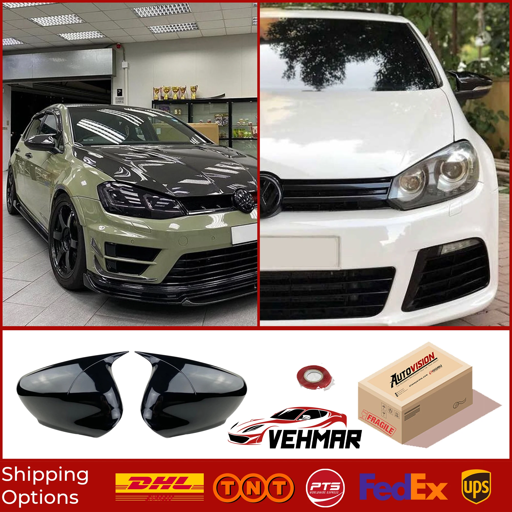 

Bat Model Mirror Cover For Volkswagen Golf 6 2008 2009 2010 2011 2012 Accessory Black Piano Black BAT BATMAN Case CAR Shields
