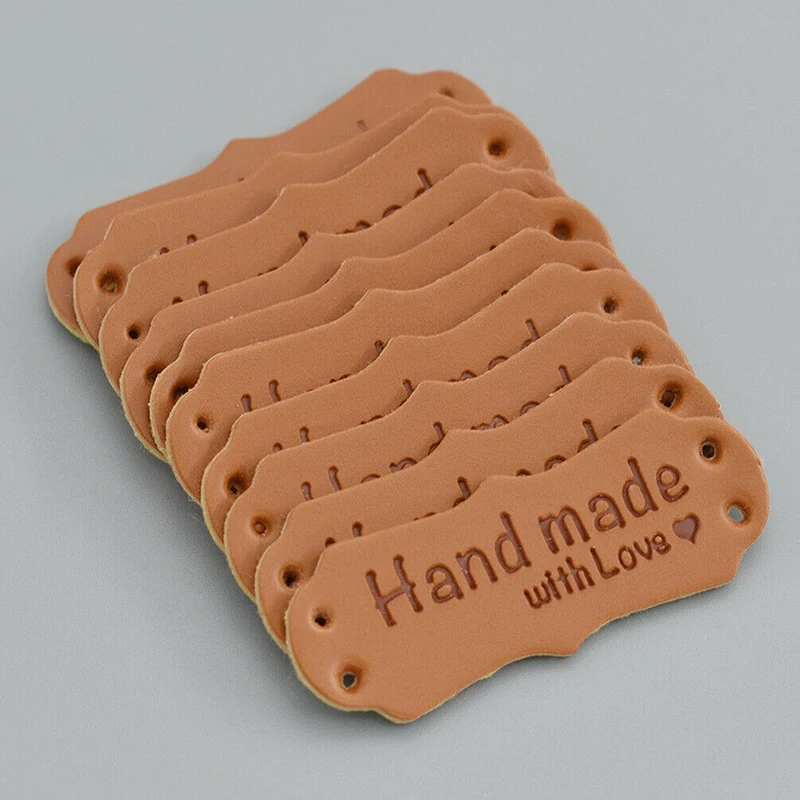 Leather Tags 50Pcs 16*41mm PU Lace Embossing Discoloration Unique Design Handmade Labels Sewing Craft DIY Knitting