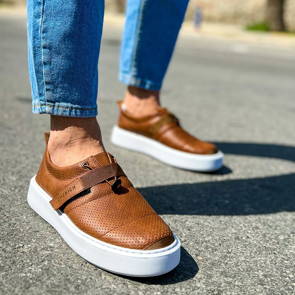 

FOH Store Men Shoes TAN Color Non Leather Elastic Band 2023 Spring and Fall Seasons New Fashion Casual Breathable Sneakers Suits Comfortable Solid Sole Office Fashion Wedding Walking Lightweight 147