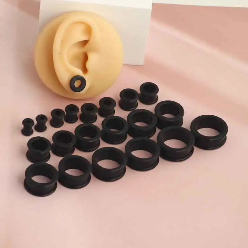 2pcs/lot 2023 New Hollow Silicone Flexible Double Flared Flesh Ear Tunnel Plugs Gauge Expander Stretchers Piercing Jewelry
