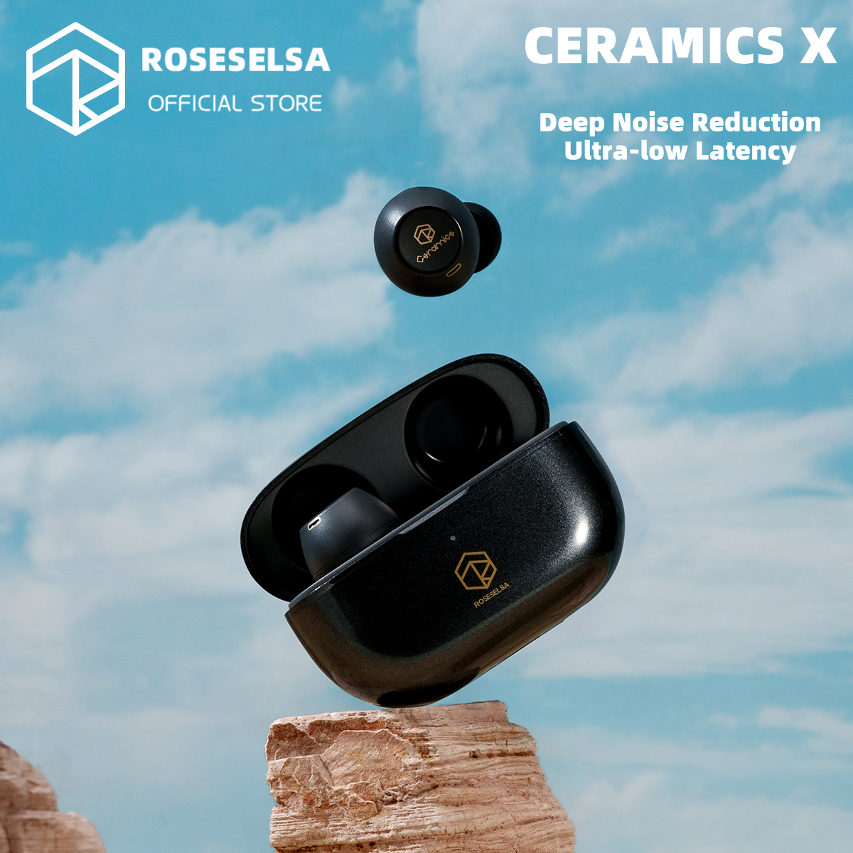 ROSESELSA CERAMICS X True Wireless Stereo Earbuds, ANC Headphones 4 HD Mics, IP54, Anti-Wind Earphones, LDAC, 40H Game Mode