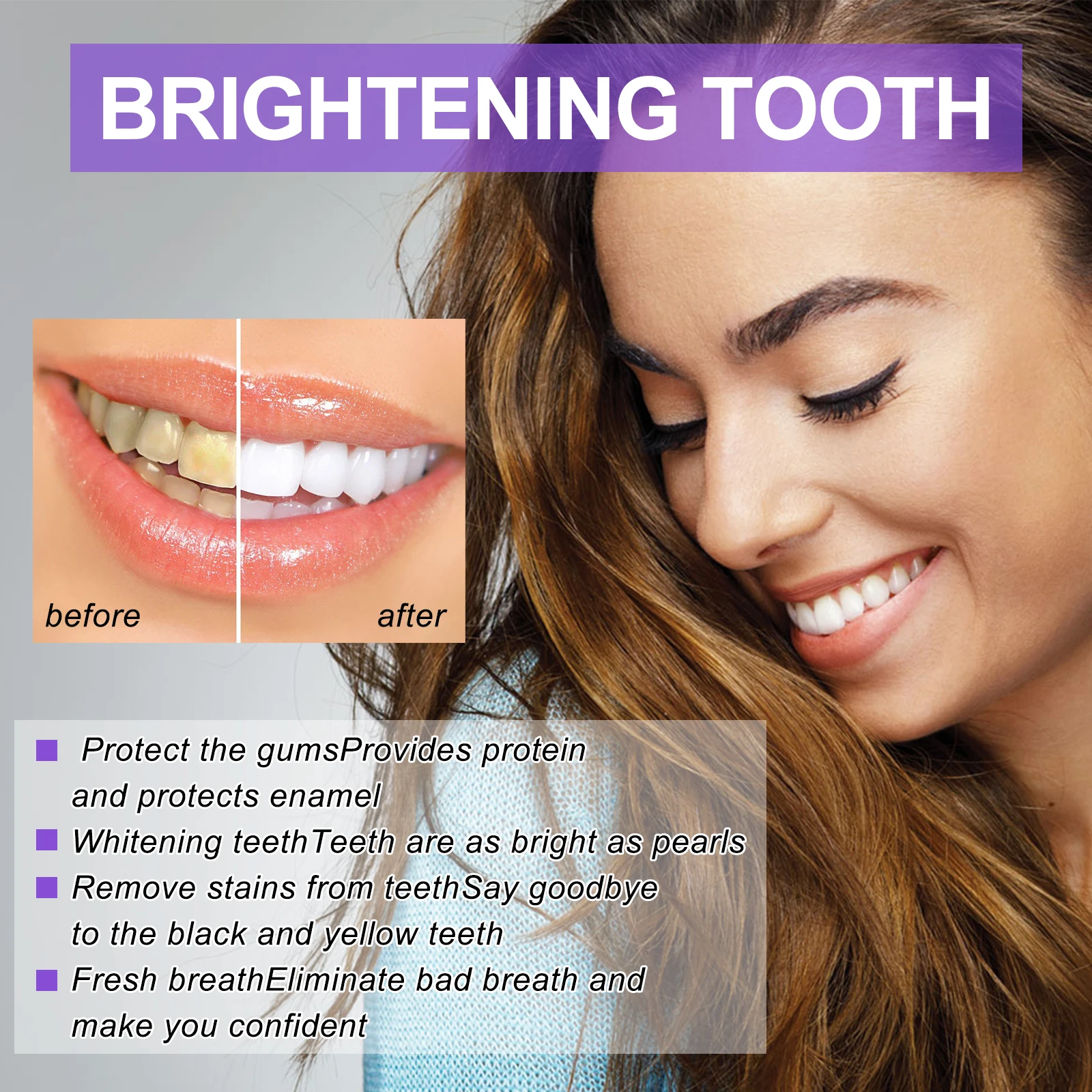 EELHOE Purple Toothpaste Whitening Teeth Reduce Food Residue Remove Tea and Coffee Stain Eliminate Bad Odors Brighten Toothpaste