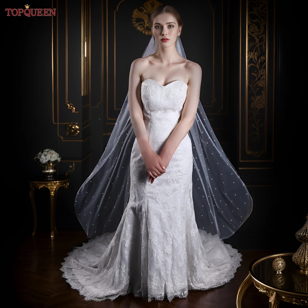 YouLaPan V05 Bridal Veil with Comb Ivory White Wedding Veil Pearls 1 Tier Wedding for Women Cathedral Bridal bridal veil