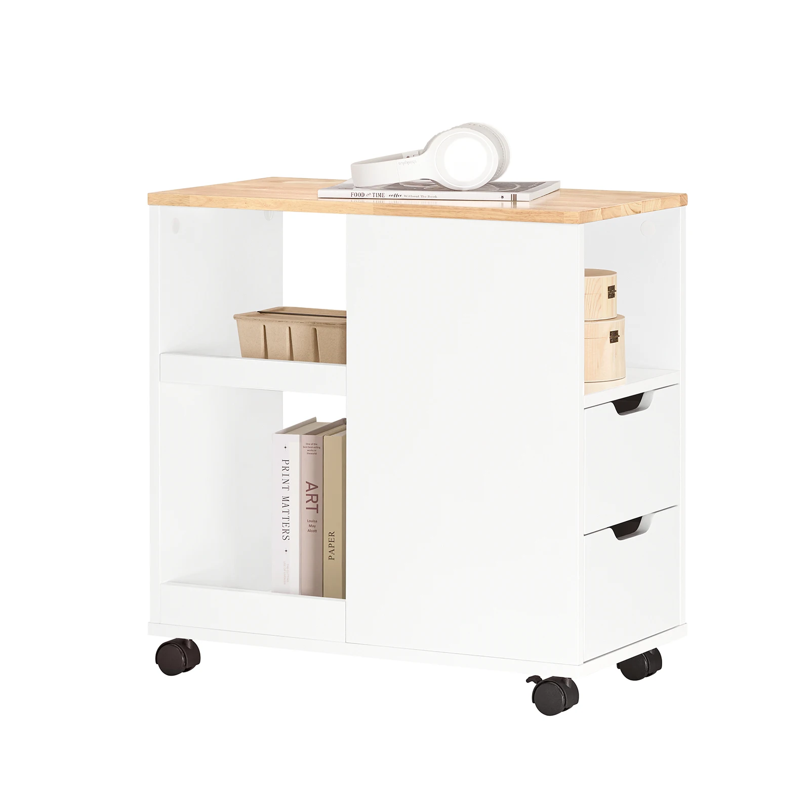 SoBuy FBT130-WN printer table with roll printing stand printer cabinet roll container with compartments office cart side cart
