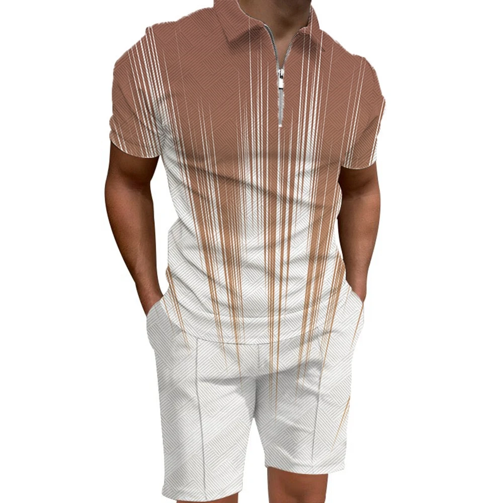 

Men'S Polo Shirt Casual Suit 2-Piece Daily Suit Zipper Lapel T-Shirt Short-Sleeved Men'S Casual Style New Top Polo Shirt Set