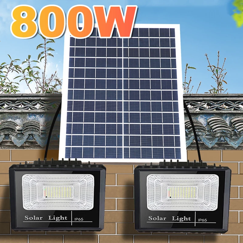 800W Solar Spotlight Flood Light Brighter with Aluminum solar panel Waterproof Solar Street Light With Remote garden wall lamp