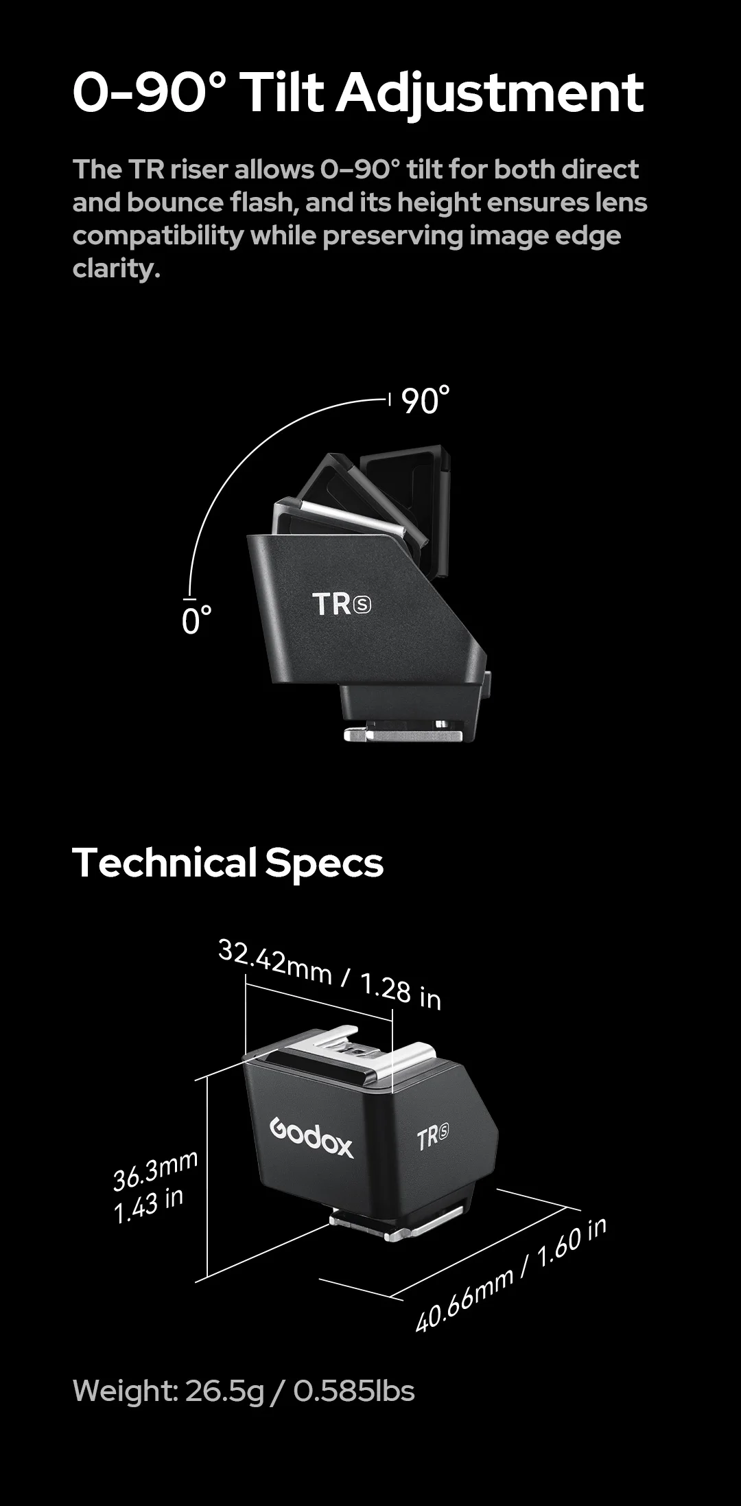 Godox TR Hot Shoe Riser for iT30Pro iT20 iT22 iM20 iM30 Flash, Godox FS-R Foldab