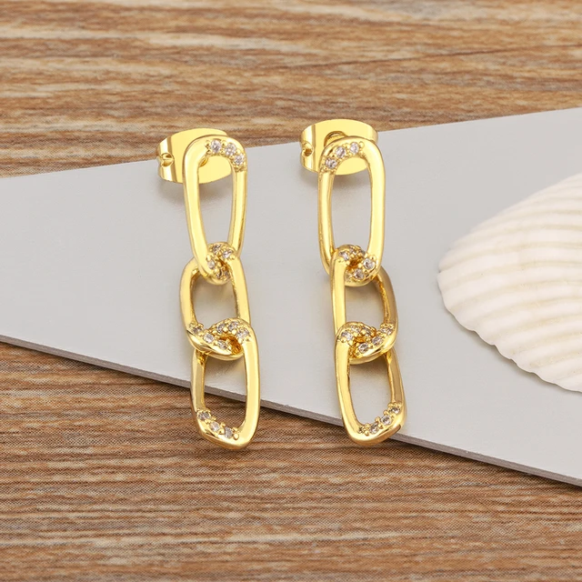 Nidin nouveau Design créatif chaîne forme cuivre incrusté Zircon boucles d'oreilles pour femmes fille quotidien fête oreille bijoux accessoires cadeau