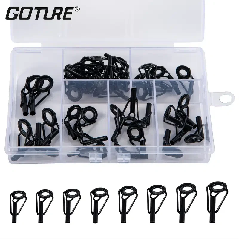 Goture 40Pcs/Box Fishing Rod Guide Ring for Top Tip Repair Kit Set Stainless Steel Frames