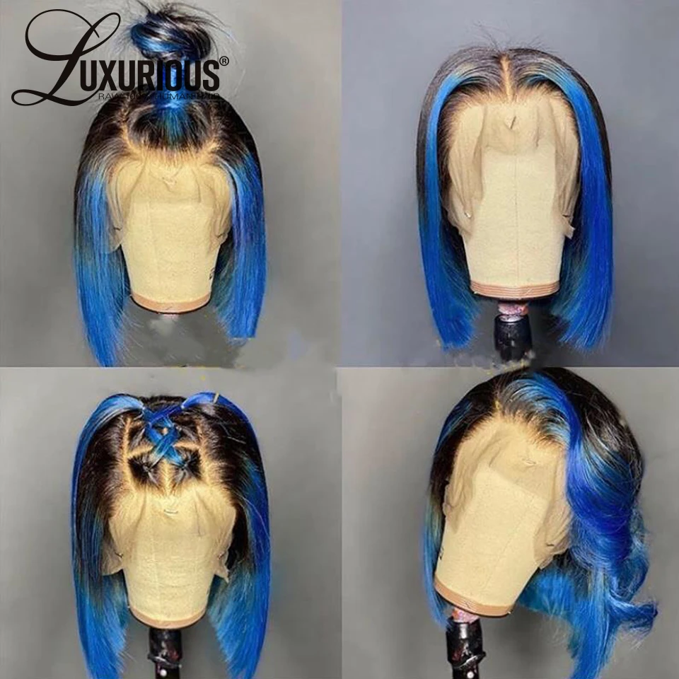 Blue Human Hair Wigs For Women Orange Colored Lace Front Wig Brazilian Remy Hair Pink Short Bob Wig Transparent Lace Closure Wig