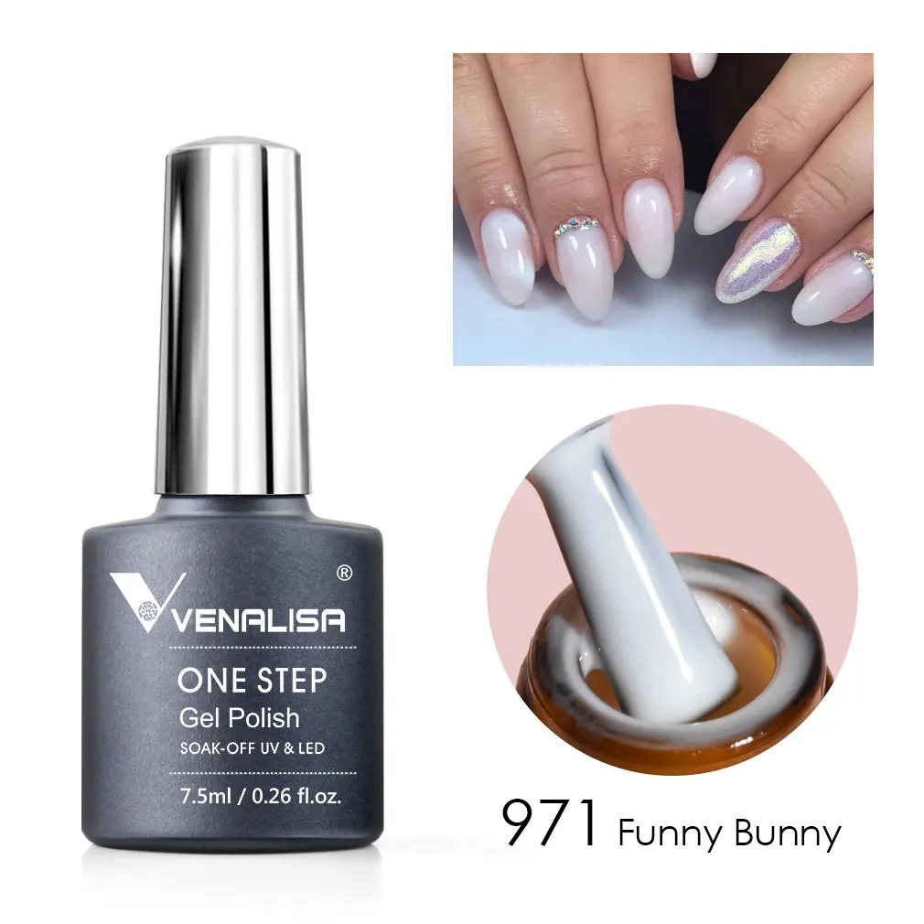 3 in 1 VENALISA  One Step Nail Gel Polish Full Coverage Gorgeous Color Soak off UV LED Nail Gel Varnish Nail Art Salon Lacquer