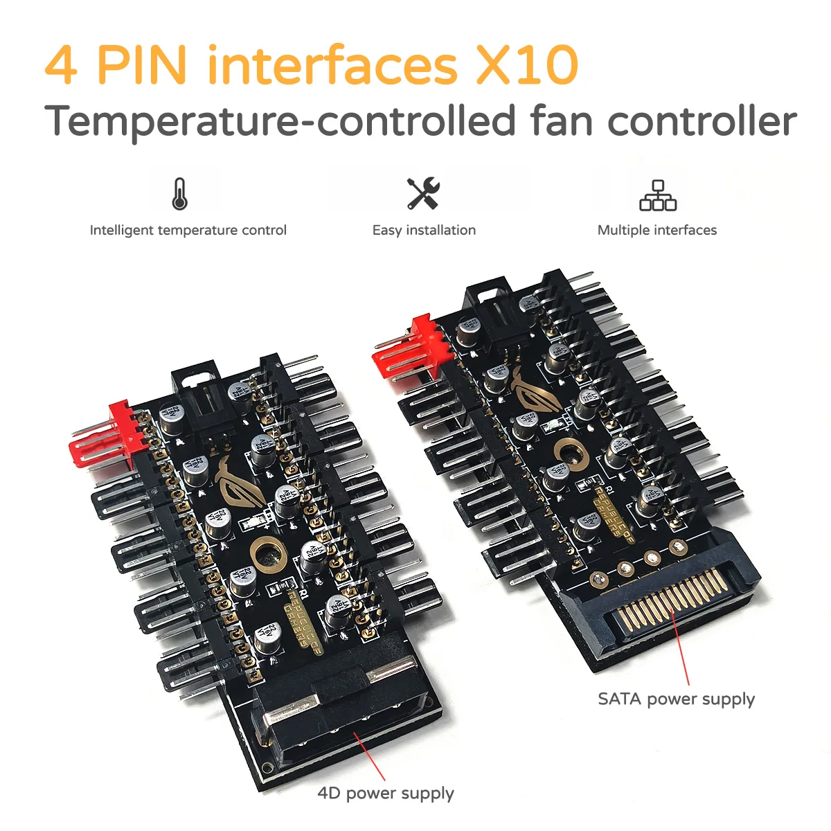 12V 4핀 PWM 팬 컨트롤러 허브, 10방향 팬 분배기, PC 케이스 냉각 팬용 SATA/4D 전원 공급 장치
