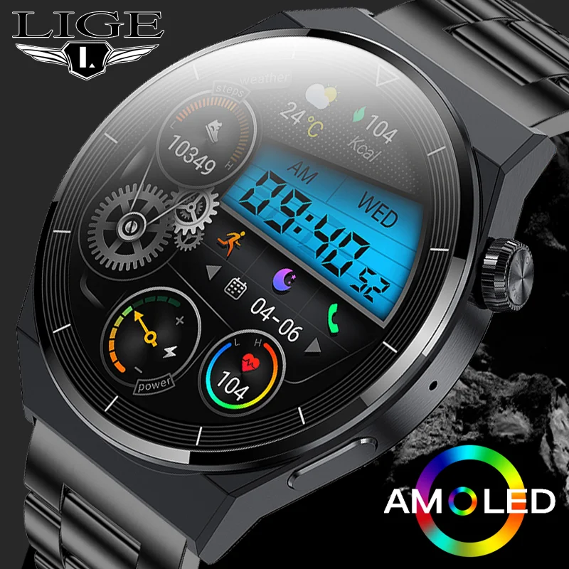 LIGE 2022 NFC Smart Watch for Men AMOLED 390*390 Bluetooth Call Fitness