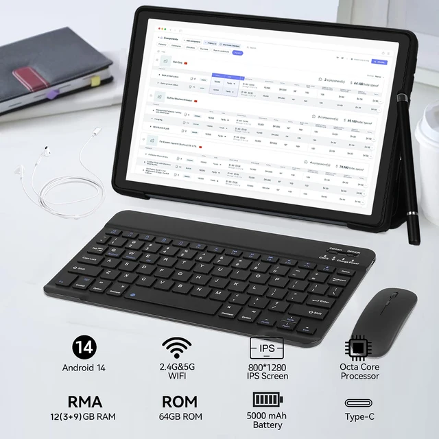 A10L 10" Android 14 Tablet – 12GB RAM, 64GB ROM, WiFi 6 3