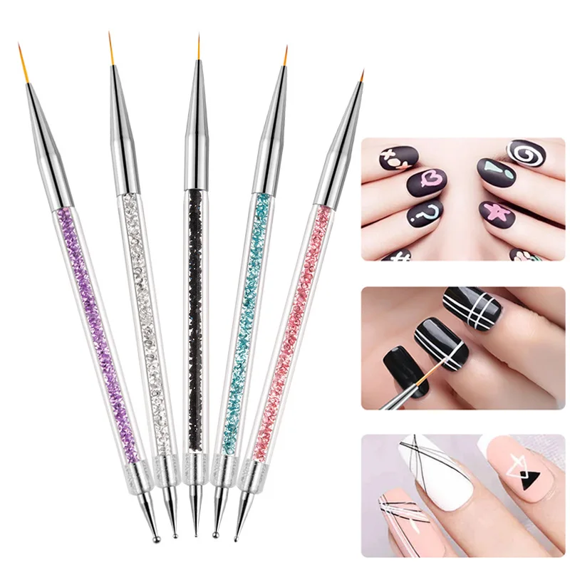 5PCS Stripe Liner Brush Nail Brush Nail Painting Pen Dotting Tool Nail Art Accesories Rhinestone Picker Drawing Tools
