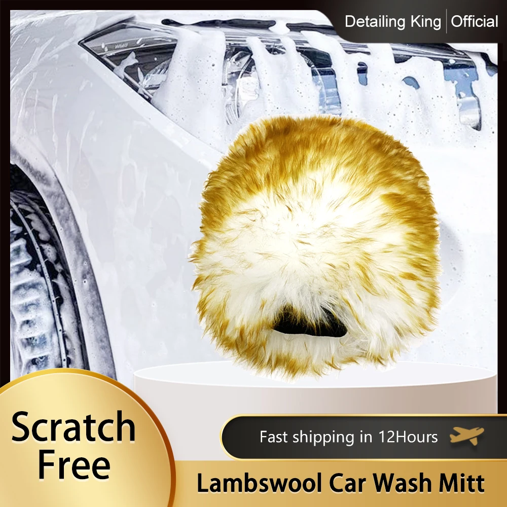 Detailing King Premium Car Wash Mitt 100 Natural Lambswool Scratch