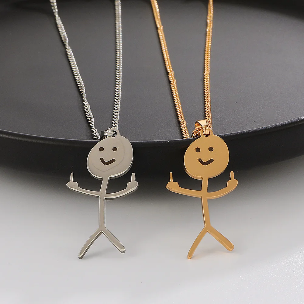 Amazon.co.jp: Fashion European and American Funny Graffiti Necklace Classic  Character Vertical Middle Finger Funny Character Pendant Gift (Color:  X1239-Gold, Size: 50cm) : Clothing, Shoes & Jewelry