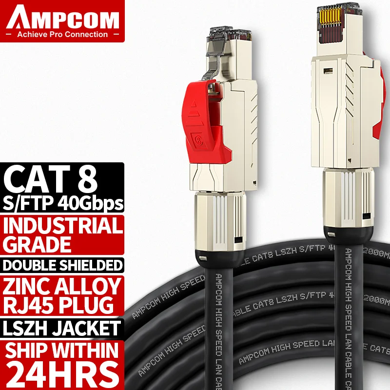 AMPCOM Network RJ45 Ethernet Cable Computer 10gbps Cat8 Cat7 Cat6A Cable  Pre-terminated Patch Cord-Support custom length AliExpress