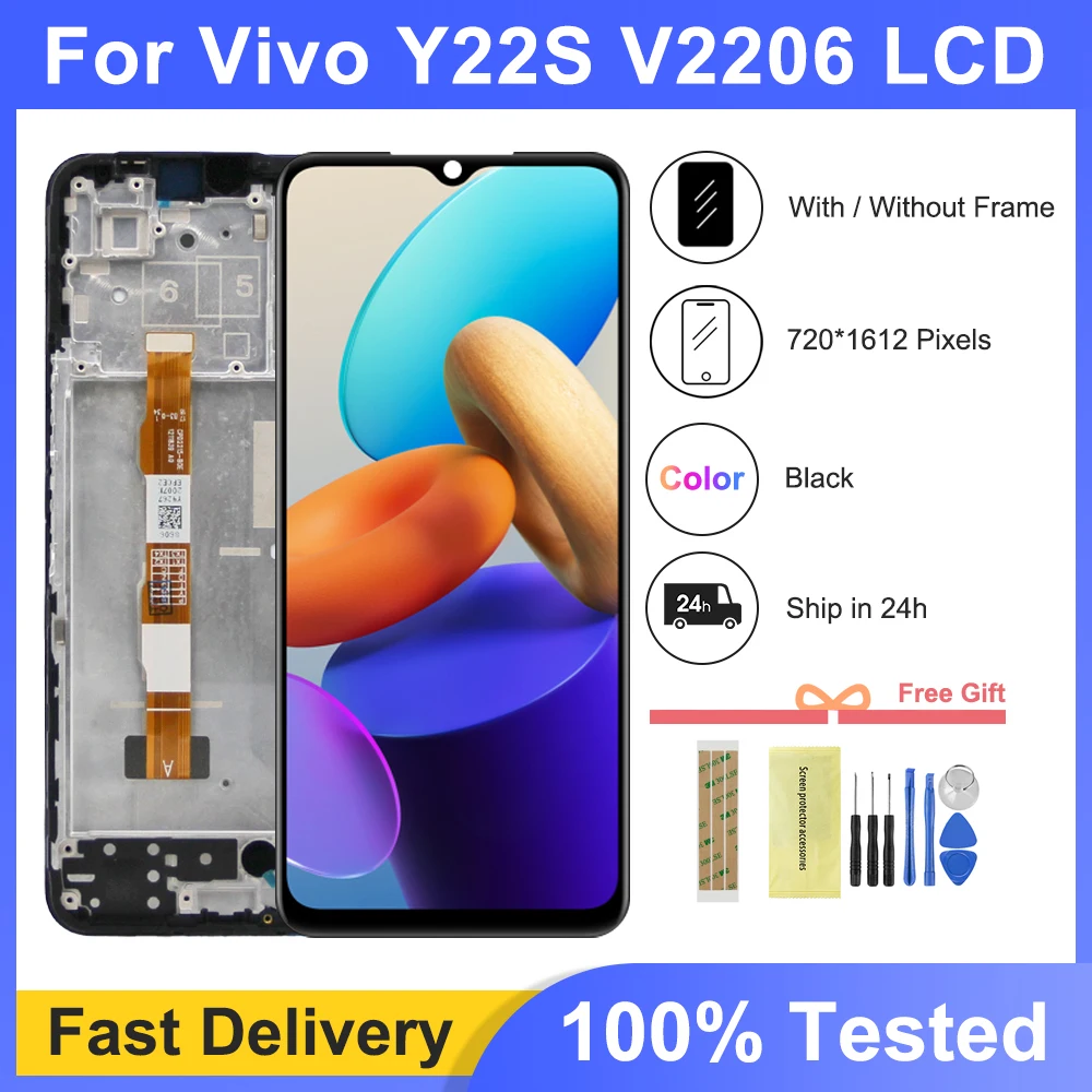 Оригинальный ЖК-дисплей 6,55 дюйма для Vivo Y22 V2207 с рамкой кодирующий преобразователь сенсорного экрана в сборе, сменный экран для Vivo Y22s V2206