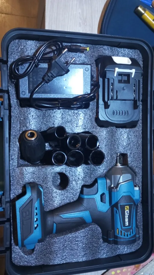 Gismis-llave de impacto eléctrica sin escobillas, Torque de 1200N.M, destornillador inalámbrico de 1/2 pulgadas, herramienta eléctrica para Pin de batería Makita de 18V photo review