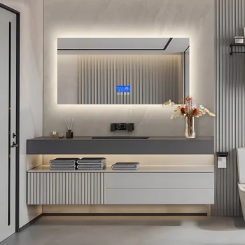 Specchio da bagno 60x120cm con illuminazione a LED, con Display antiappannamento, temperatura e 3 luminosità regolabili, rettangolo 1