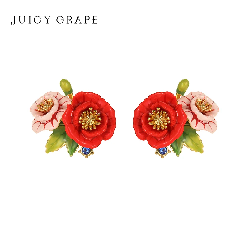 Juicy Grape Original Design Red Poppy Flower Orecchini Light Luxury Nicchia Smalto Borchie E Cerchi Per Le Donne Gioielli Per Feste Di Matrimonio