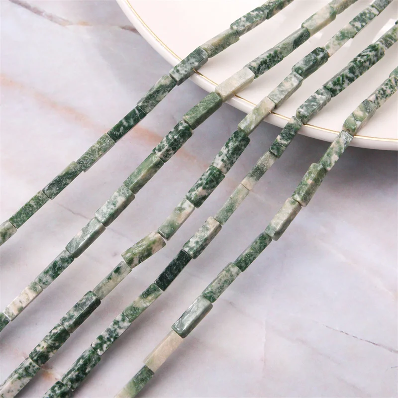 

Green Spot Jasper Natural Stone Bar Beads Strand Rectangle Cuboid Shape 4x13mm For Making Jewelry Craft DIY Bracelet Earrings