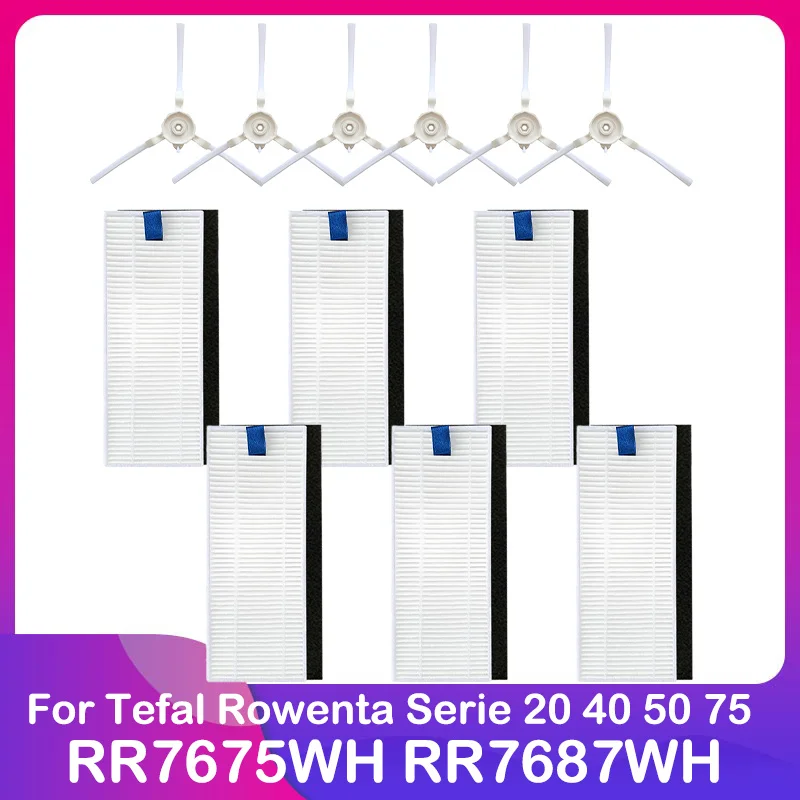Set Ricambi Per Rowenta Explorer E Smart Force: 5 Filtri HEPA + 6 Spazzole Laterali, Compatibili Con Serie 20/40/50/75, Tefal E ISweep X3