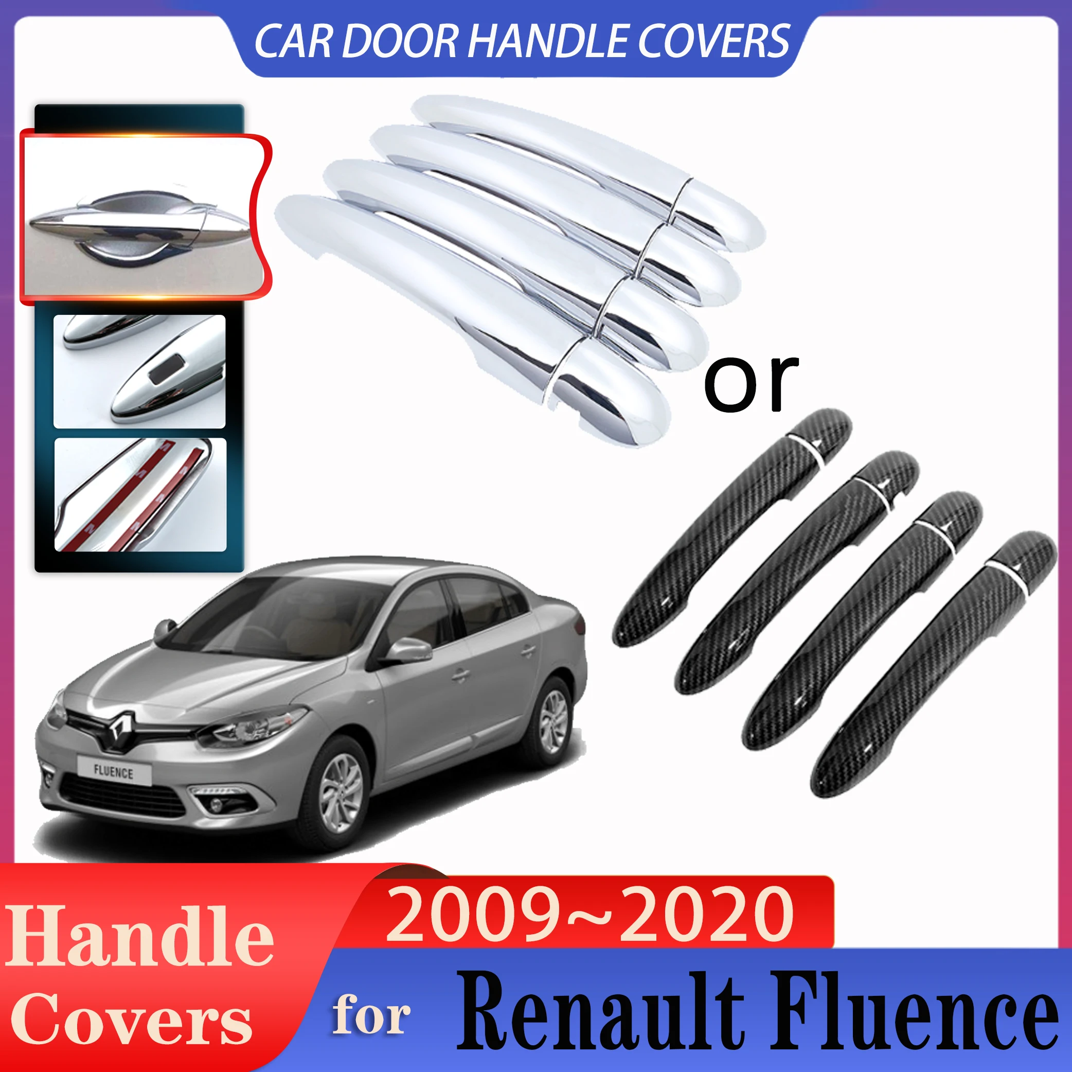 for Renault Fluence Samsung SM3 2009~2020 Car Door Imitation Carbon Fiber Handles Or Chrome Door Handles Covers Car Accessories