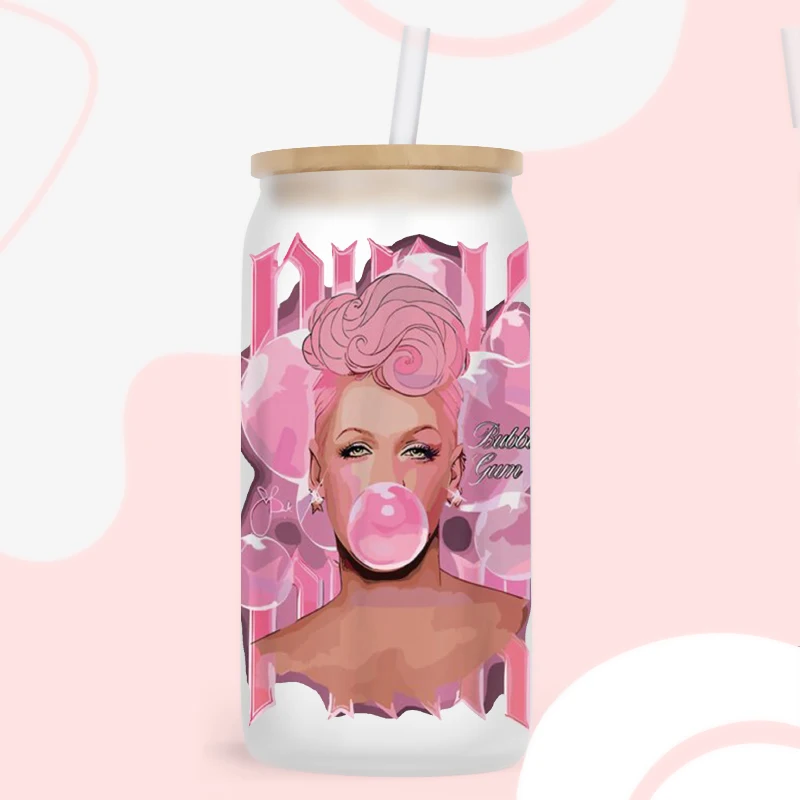Characters PINK POP Singer Bundle Pink Summer Carnival UV DTF Sticker DIY Waterproof For Wraps Libby 16oz Glass Cup D12759