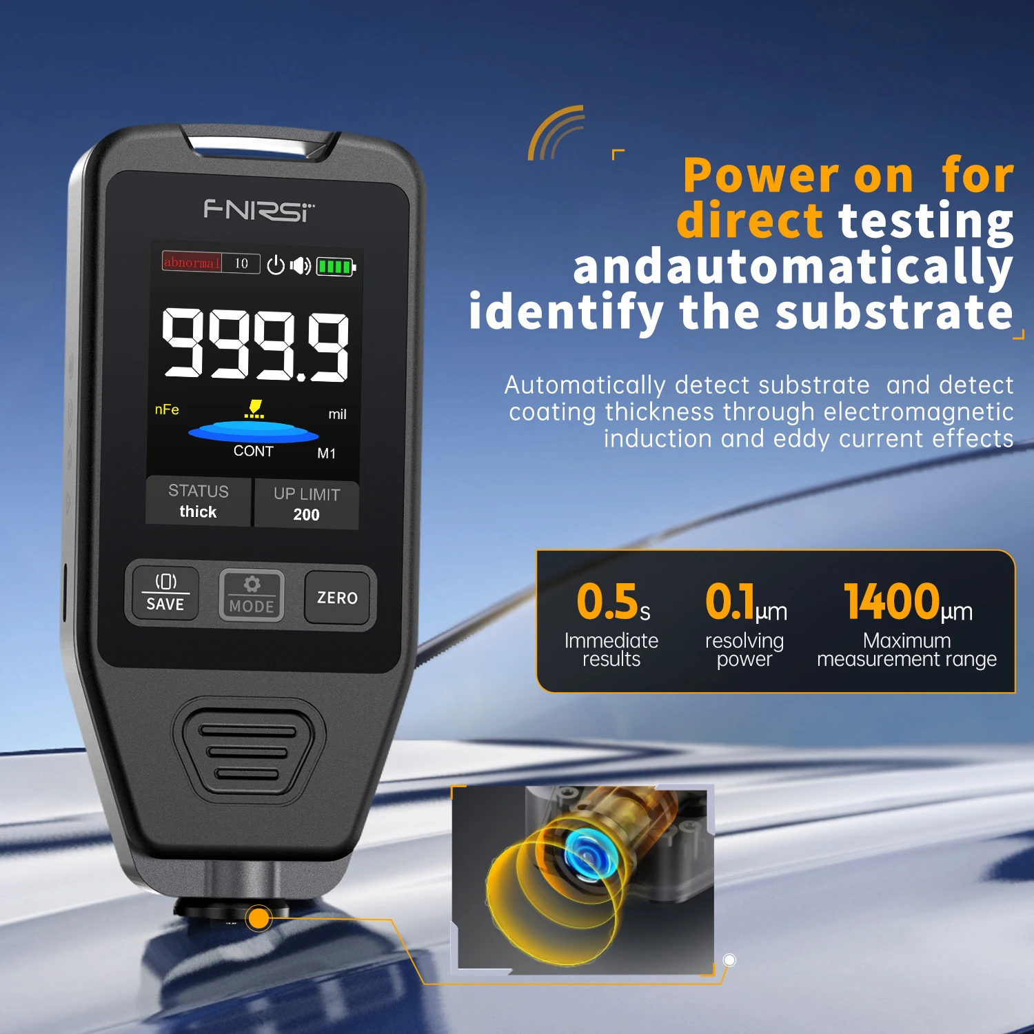 Paint Coating Meter Paint Thickness Gauge Thickness Gauge Wet Film Thickness Gauge FNIRSI CTG-20 Coating Thickness Gauge 0-1400um Car Paint Film Thickness Tester Fe nFe Fe+Zn Electroplate Metal Putty Powder
