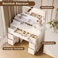 Туалетный столик Anajqaqia с трехцветной сенсорной лампочкой, светодиодной подсветкой, зеркалом и ящиками, белый — изображение 4