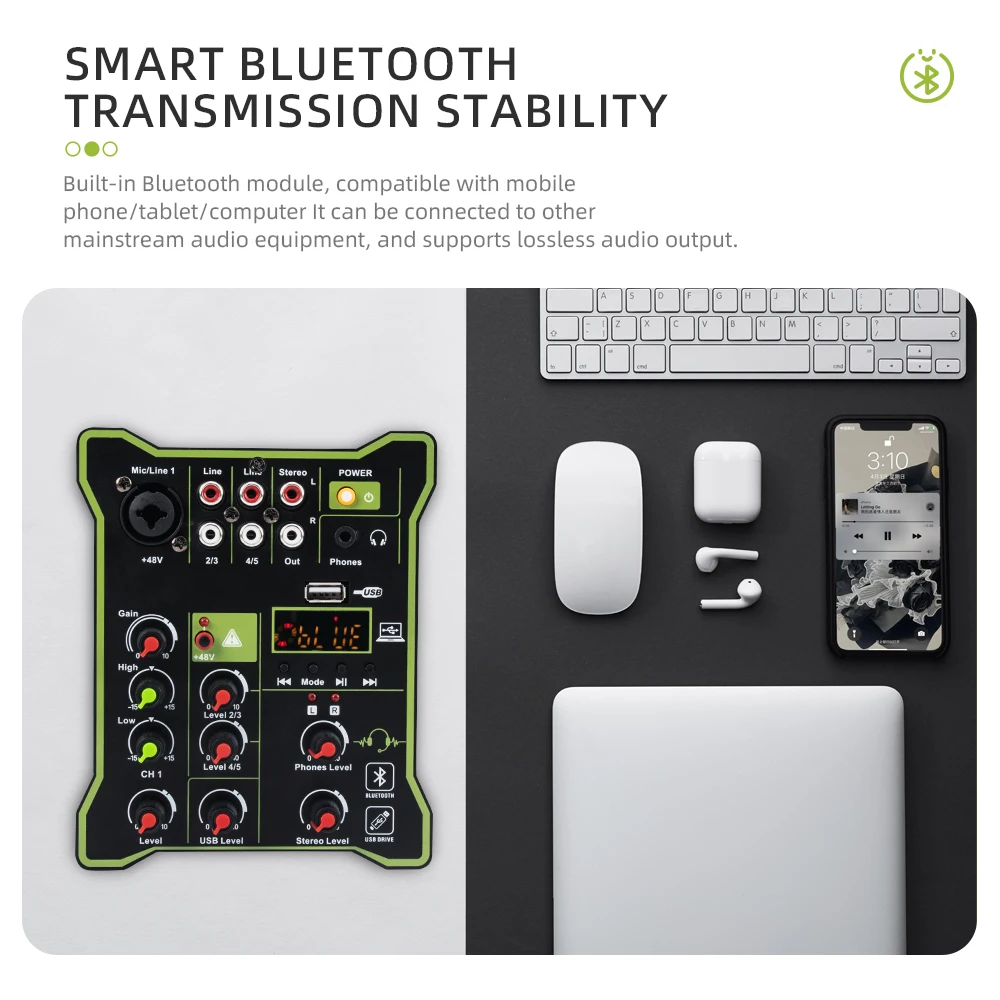 전문 5 채널 믹서 USB 블루투스 믹서 높고 낮은 DJ 다기능 믹서 컴퓨터 무대 녹음 미니 사운드 테이블 무료 배송 공장 직접 판매