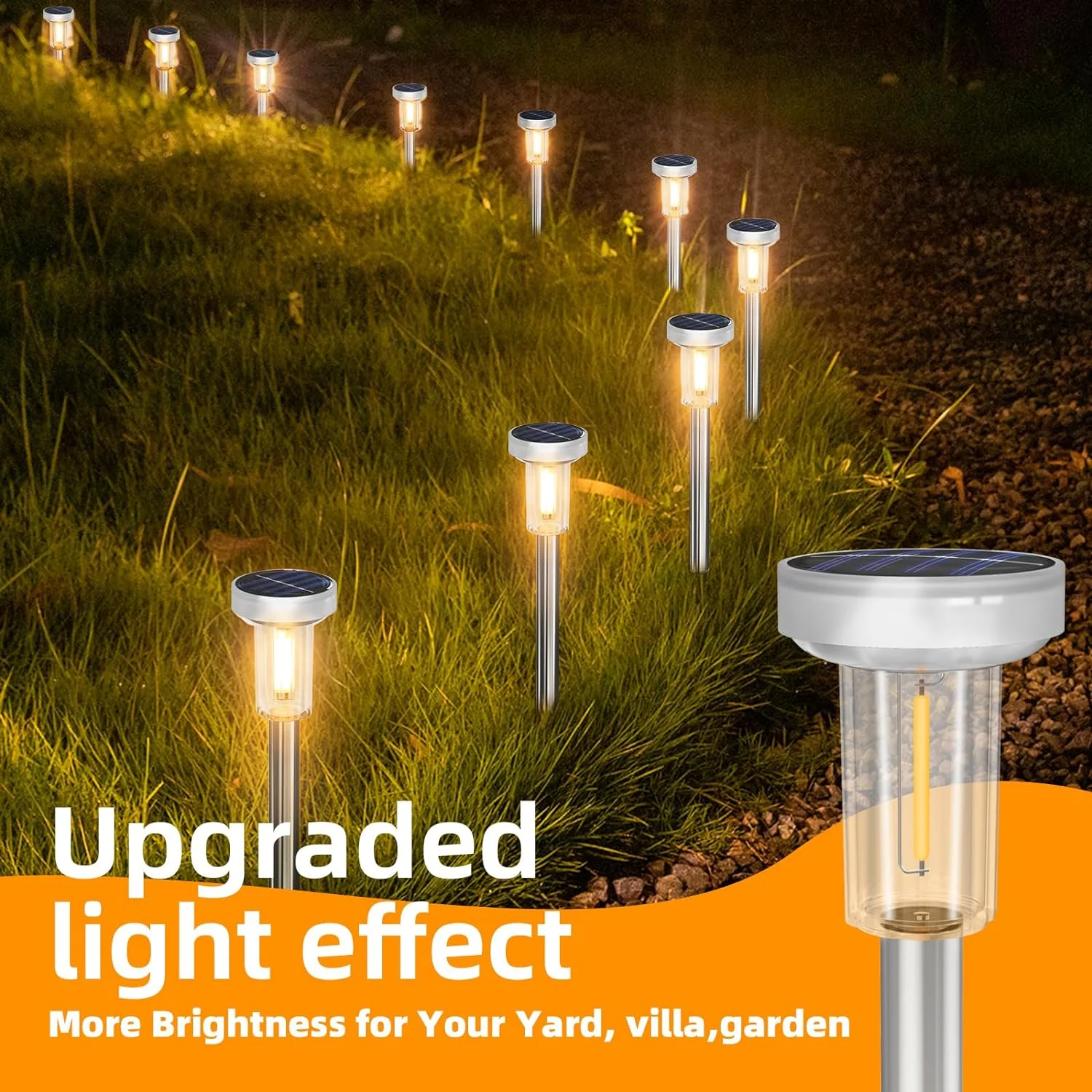 Solar Lawn Lights Outdoor Waterproof Warm White for Landscape Passage Courtyards Gardens
