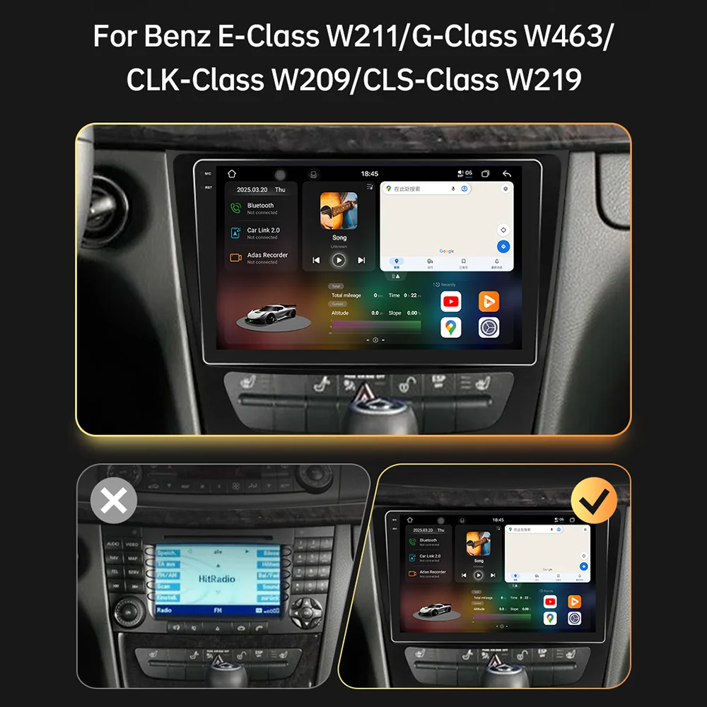 Radio para Auto Eunavi Carplay Android 15 para Mercedes Benz Clase E W211 E200 E220 E300 E350 E240 E270 E280 CLS W219 55 C W463 CLK con Navegación 2