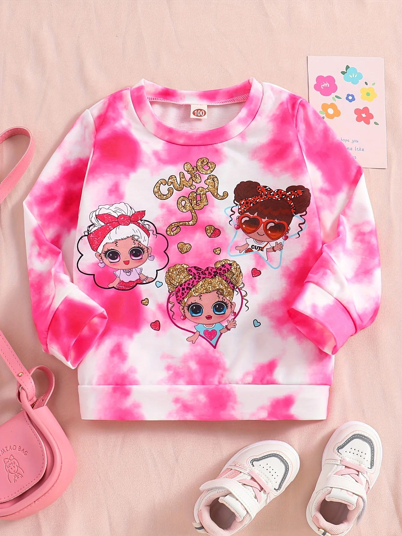 

''Cute Girl'' Cartoon Gradient Color Blocking Sweatshirt For Children Casual Long Sleeve Tops New Girls Clothing O-neck Hoodies