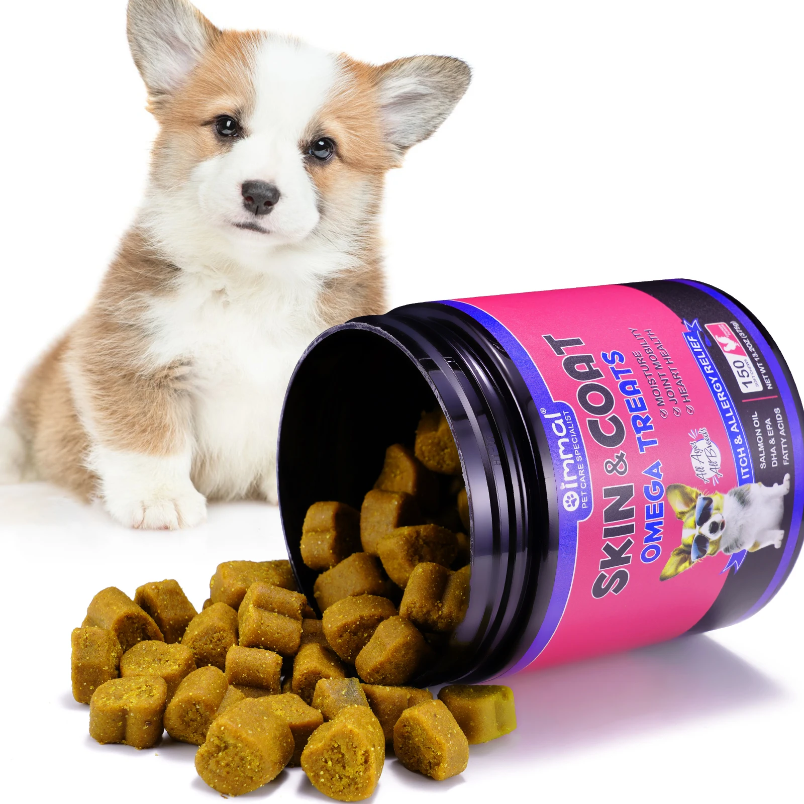 Skin & Coat Omega 3 Treats for Dogs Shedding Skin Allergy Itch Relief Hot Spots Treatment Joint Health Supplement Chicken Flavor